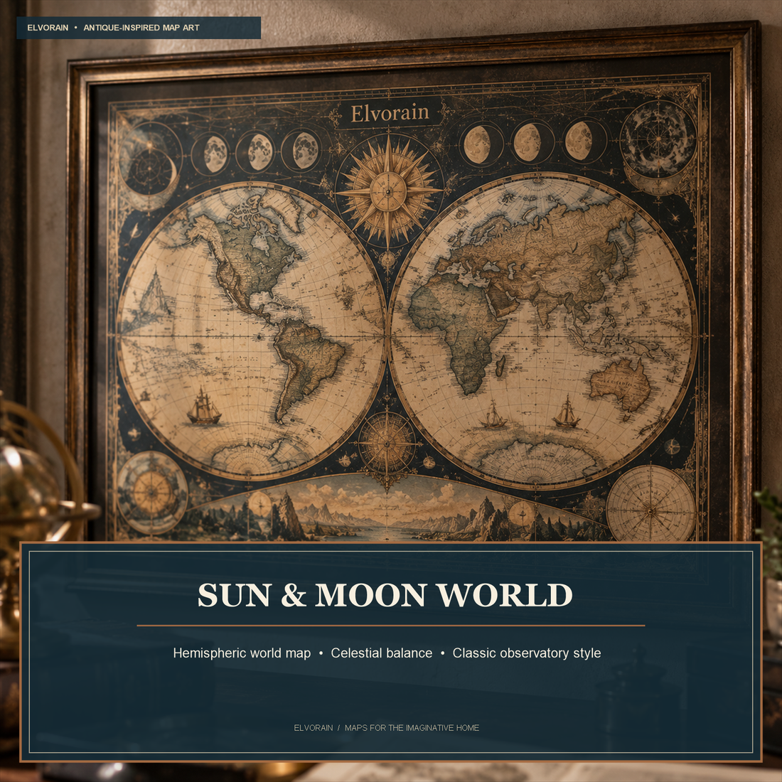 Tolivinse™ Sun & Moon World Map Art Print