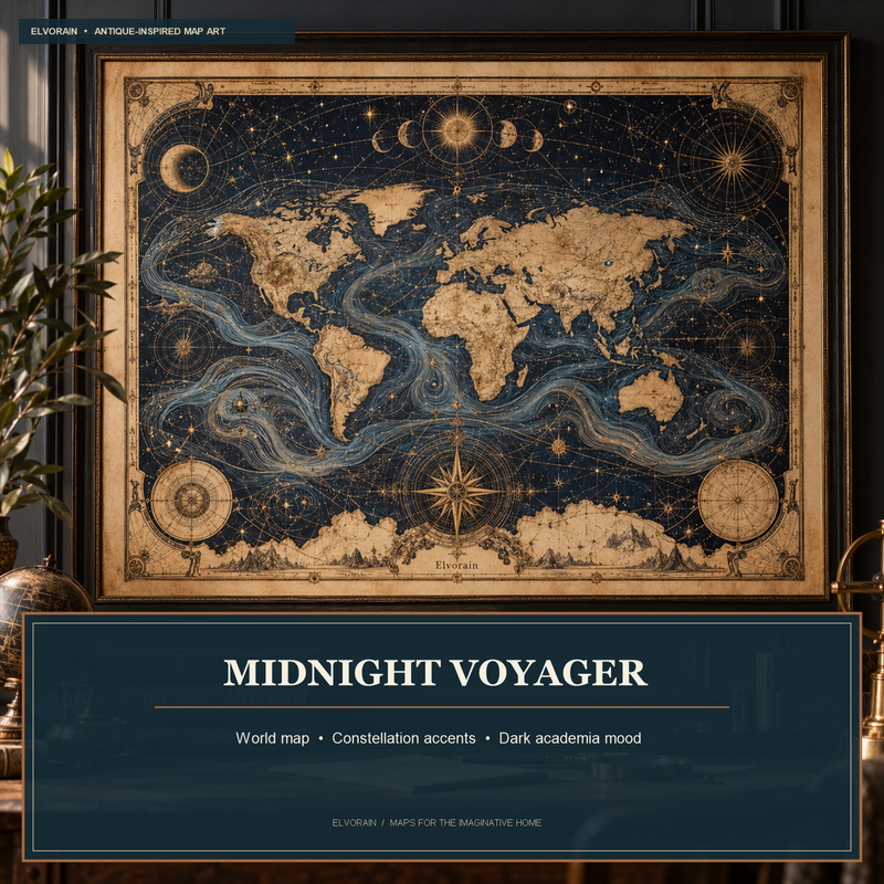 Tolivinse™ Midnight Voyager World Map Art Print