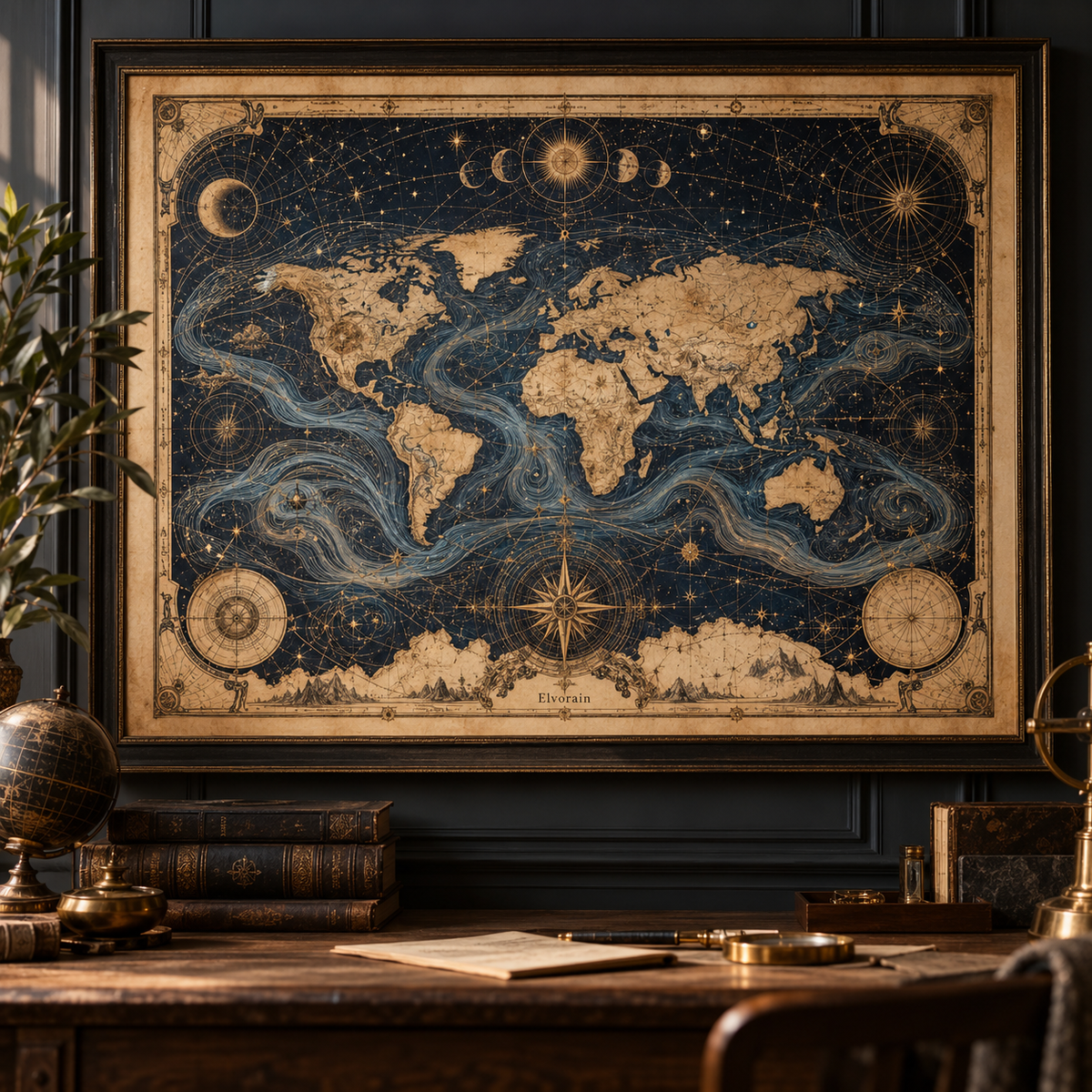 Tolivinse™ Midnight Voyager World Map Art Print