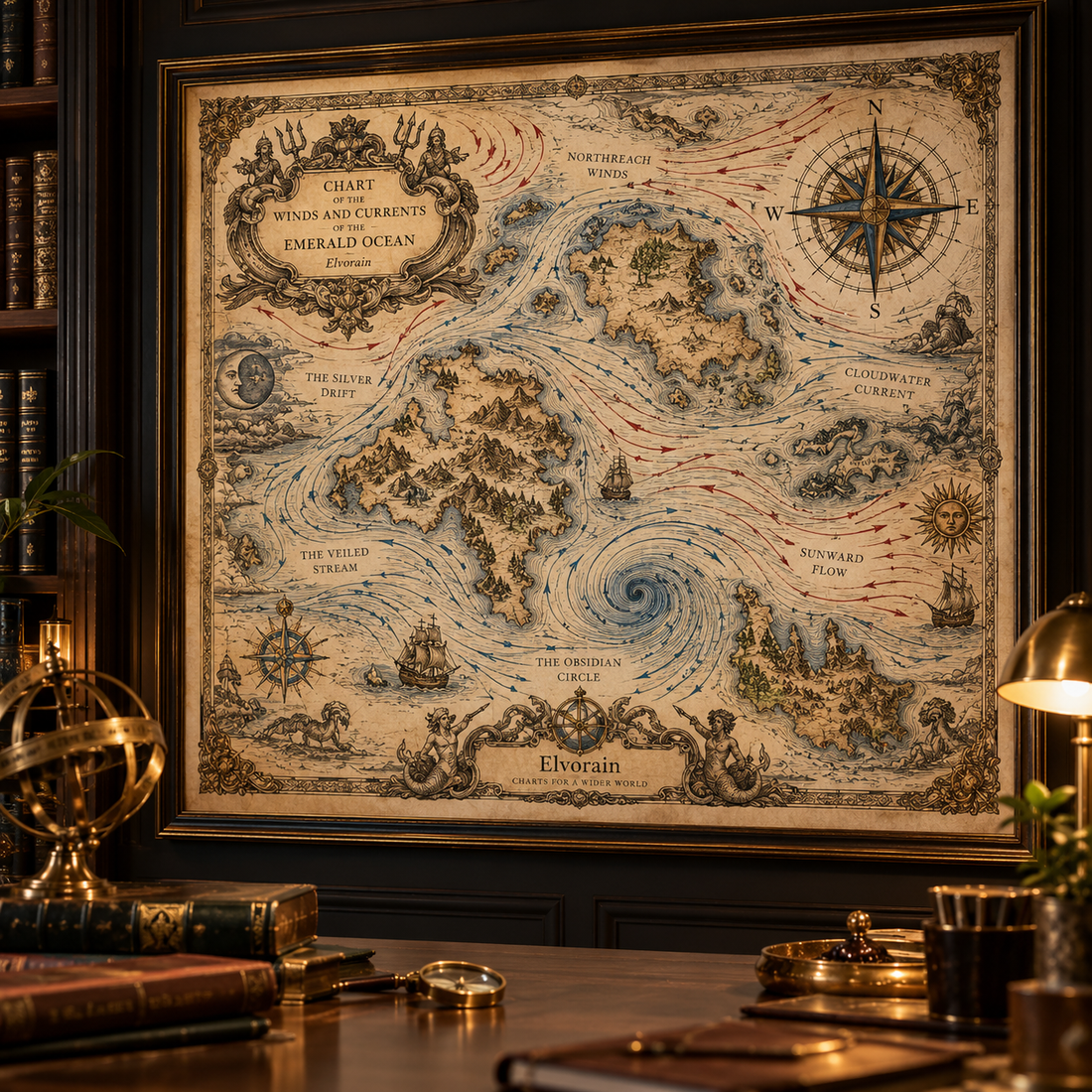 Tolivinse™ Emerald Currents Ocean Map Art Print