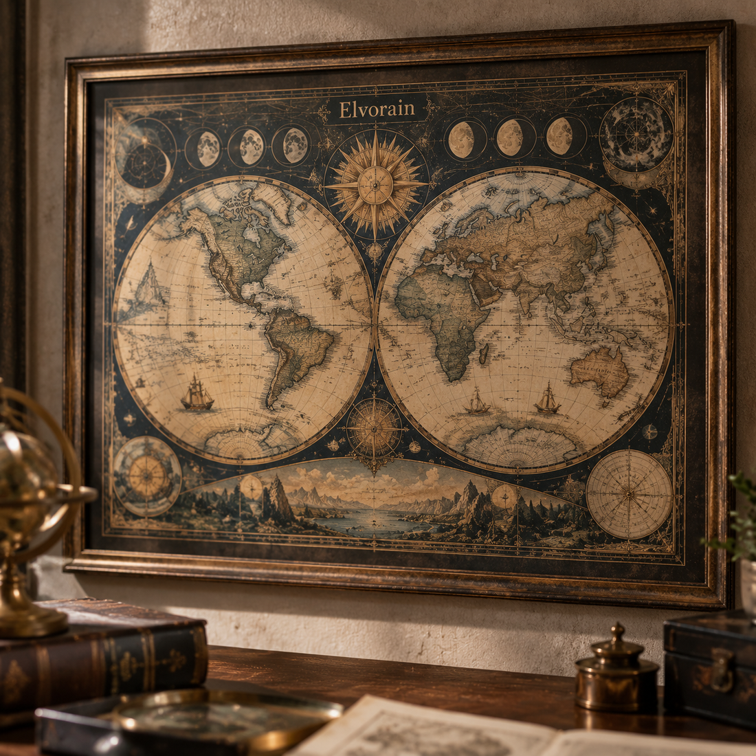 Tolivinse™ Sun & Moon World Map Art Print