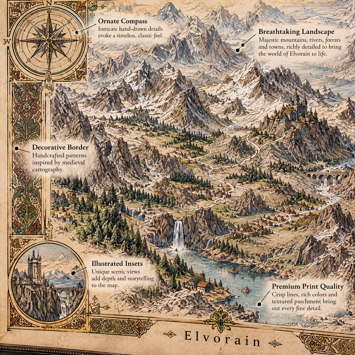Tolivinse™ Highland Realms Map Art Print