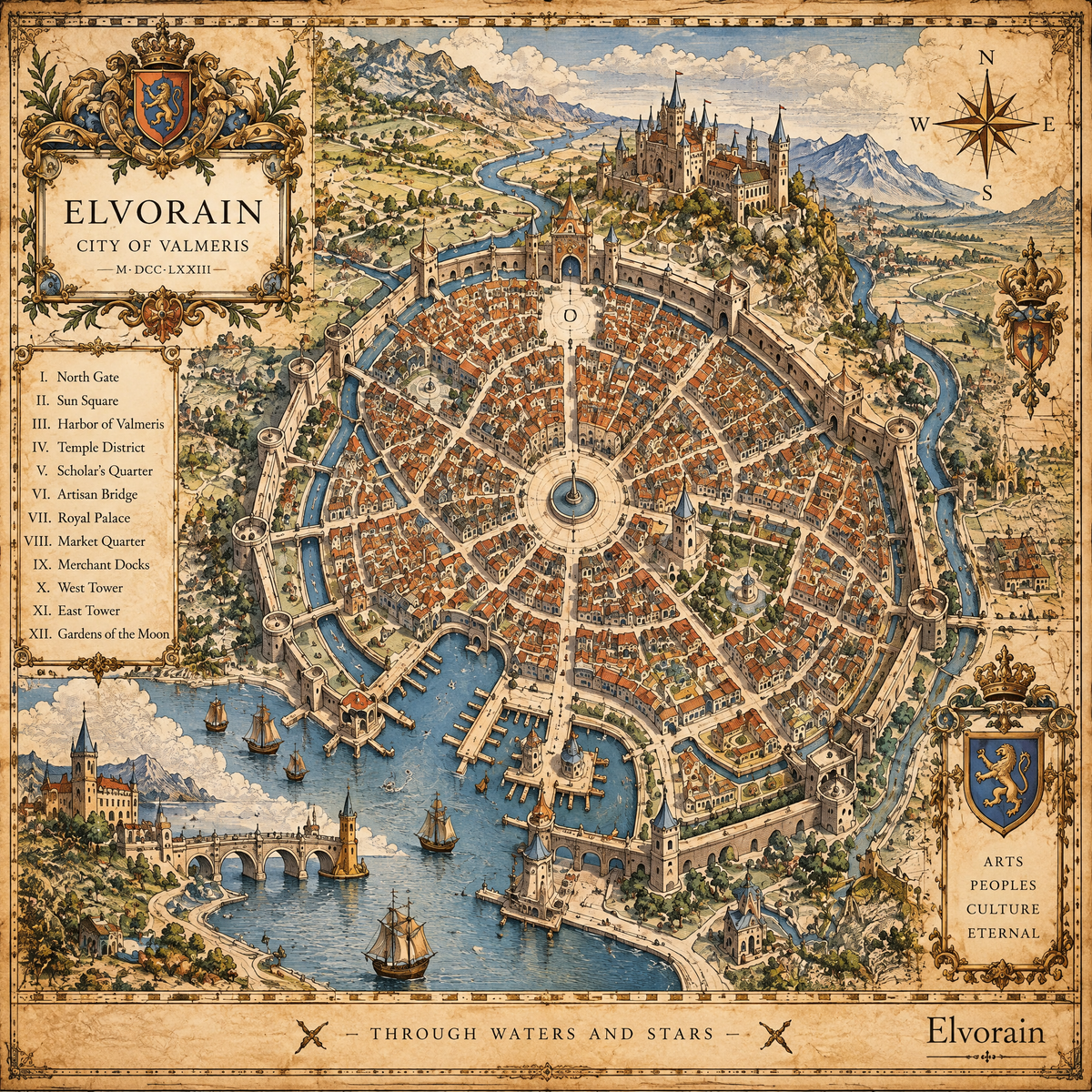 Tolivinse™ Crown Harbor City Map Art Print