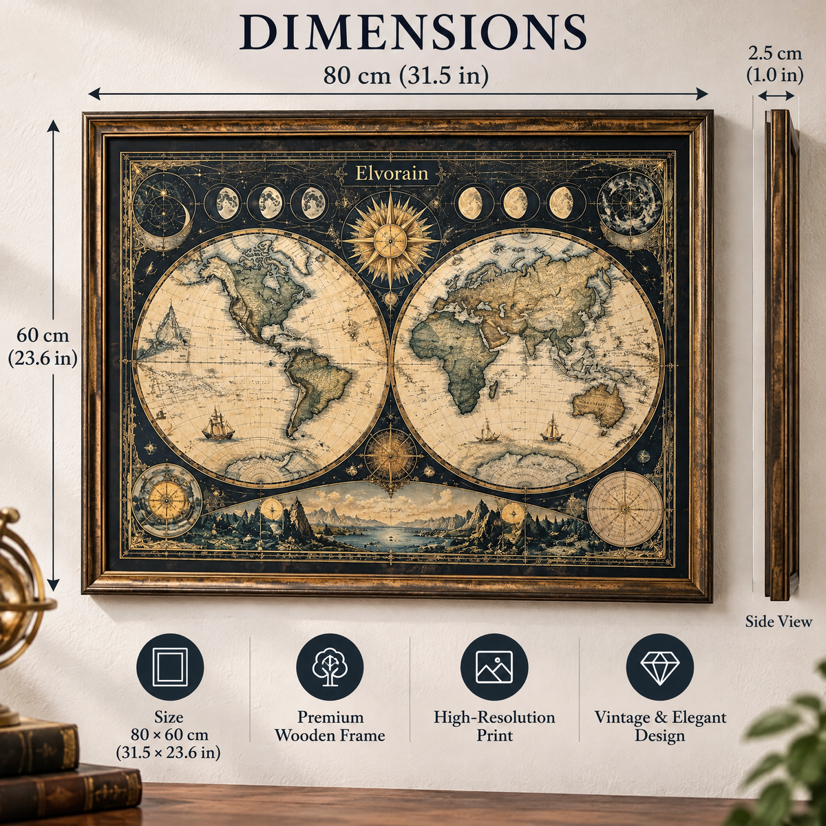 Tolivinse™ Sun & Moon World Map Art Print