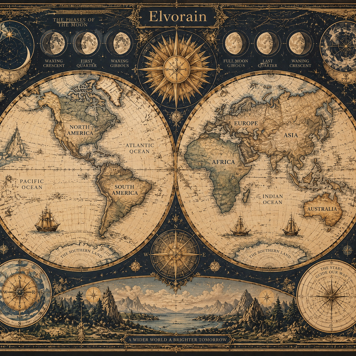 Tolivinse™ Sun & Moon World Map Art Print