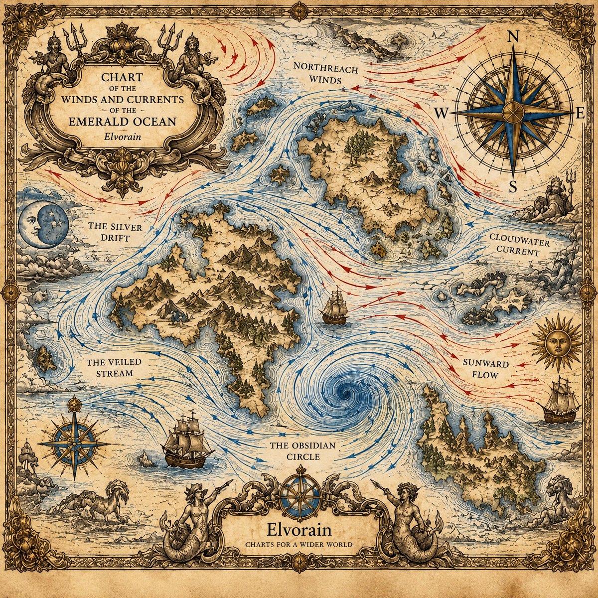 Tolivinse™ Emerald Currents Ocean Map Art Print
